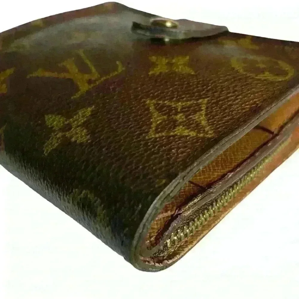 LOUIS VUITTON LV Bi-Fold Monogram Wallet Brown Compact Zip Ladies